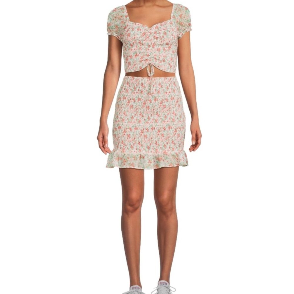 NO BOUNDARIES Juniors' Smocked Top and Skirt Set - XXL (19)
